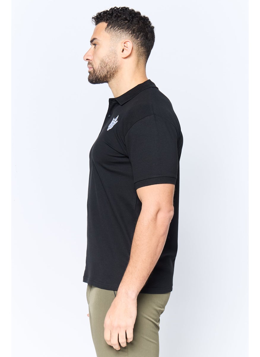 Men Regular Fit Embroidered Logo Short Sleeves Polo Shirt, Black