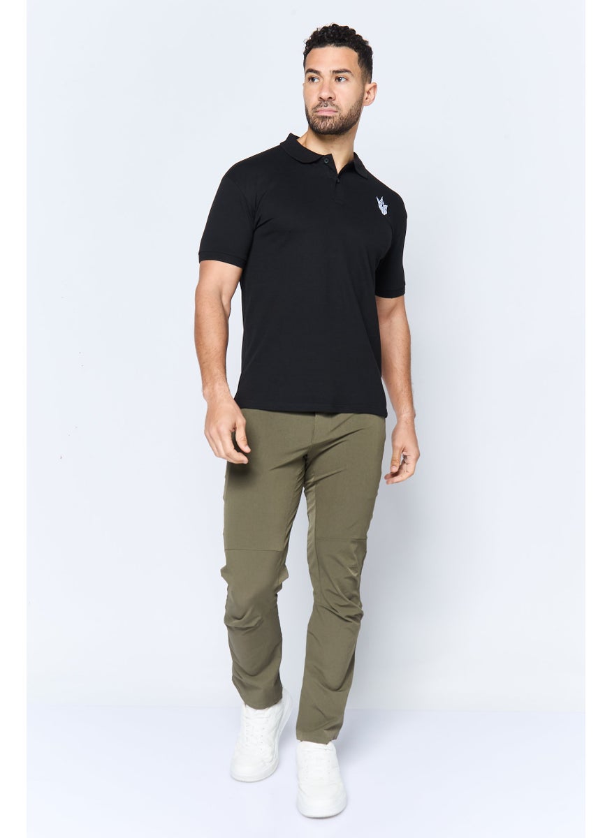 Men Regular Fit Embroidered Logo Short Sleeves Polo Shirt, Black