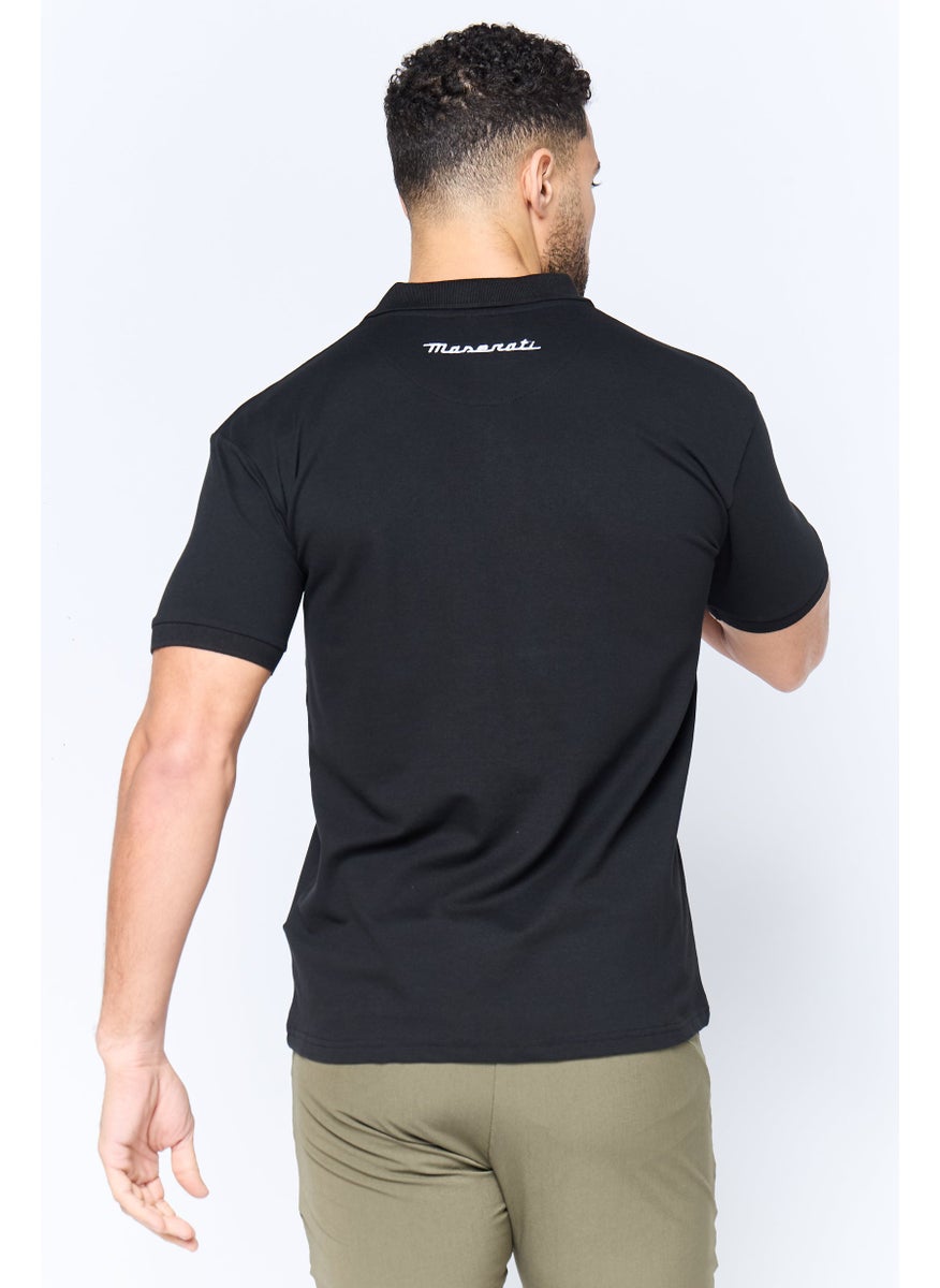 Men Regular Fit Embroidered Logo Short Sleeves Polo Shirt, Black