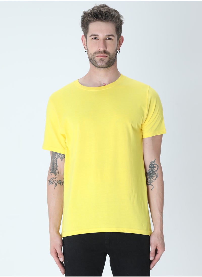 YELLOW Men's Half Sleeve Round Neck Cotton Tshirt