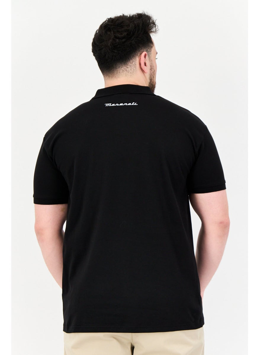 Men Regular Fit Short Sleeve Brand Logo Polo Shirt, Black