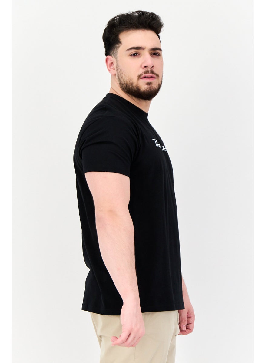 Men Crew Neck Short Sleeve Graphic Print T-Shirt, Black