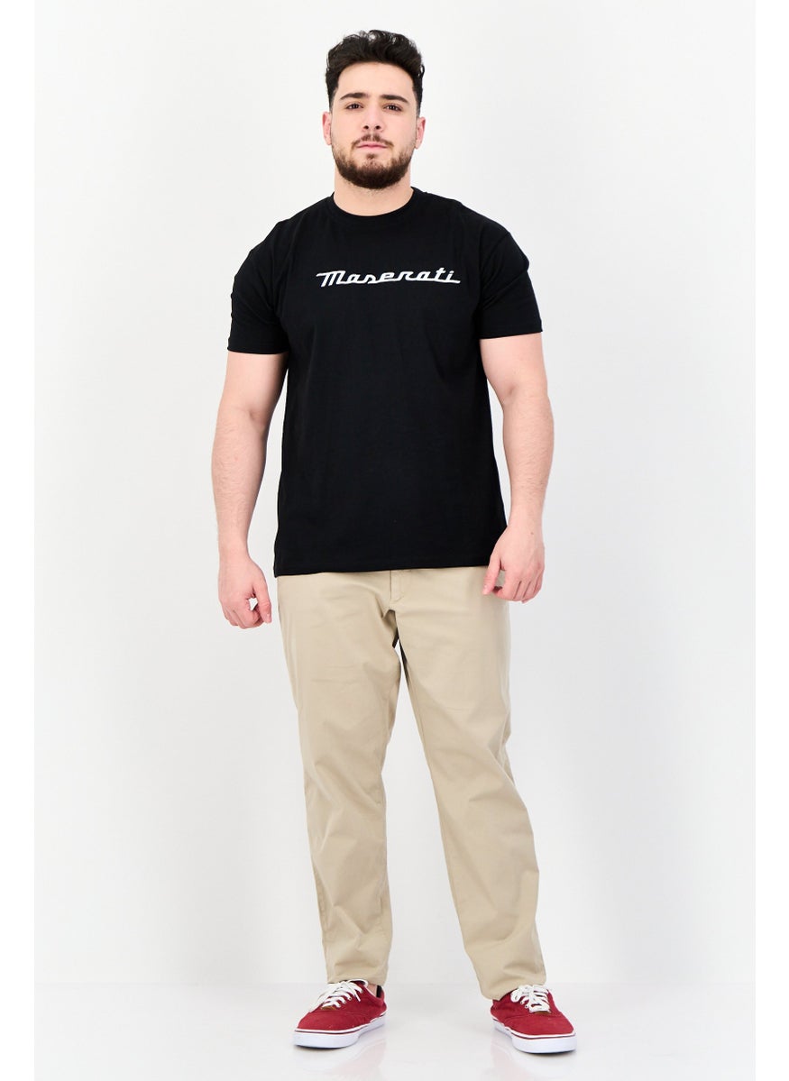 Men Crew Neck Short Sleeve Graphic Print T-Shirt, Black