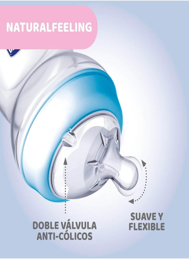 Chicco Natural Feeling Anti-Colic Bottle 0 Months + 150 ml, Baby Bottle with Teat in Soft and Flexible Silicone, Suitable for Mixed Breastfeeding, Slow Flow, Light Blue