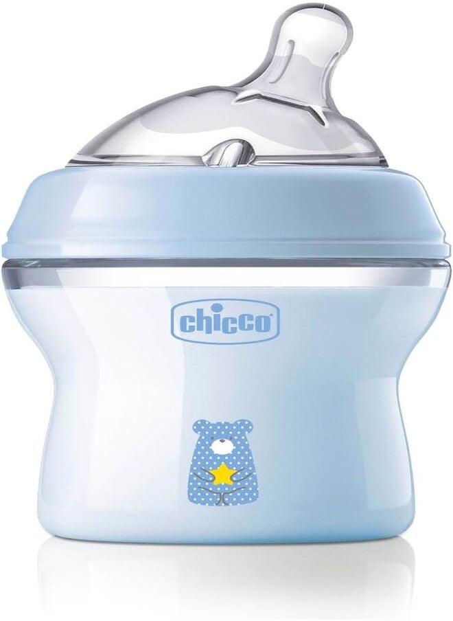 Chicco Natural Feeling Anti-Colic Bottle 0 Months + 150 ml, Baby Bottle with Teat in Soft and Flexible Silicone, Suitable for Mixed Breastfeeding, Slow Flow, Light Blue