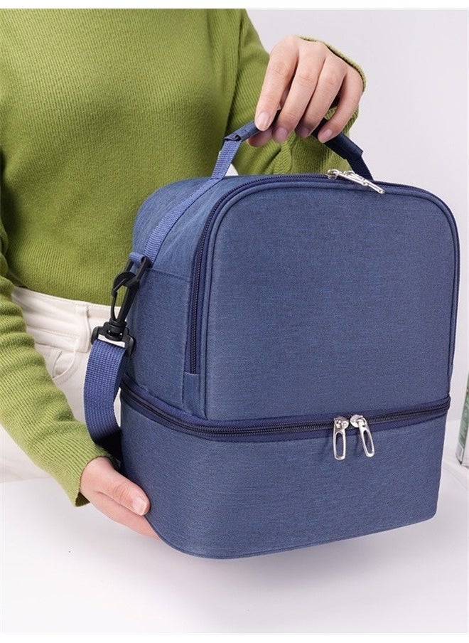 Insulated Lunch Bag, Lunch Box for Women Men, Large Double Deck Lunch Tote Bag Meal Prep Containers Reusable Leakproof Lunch Cooler Bag for Work Office Picnic Beach Travel (Dark Blue)