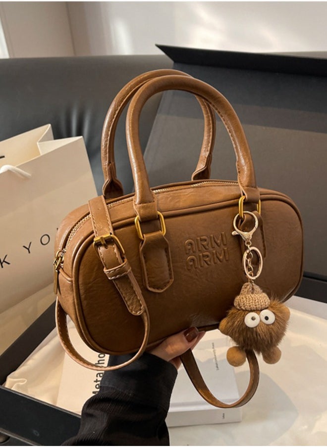 Women's Vintage Pillow Handbag - Versatile Crossbody Shoulder Bag, Women's Shoulder Bag Fashionable Versatile Commuter Handbag Large Capacity Doll Decoration Brown