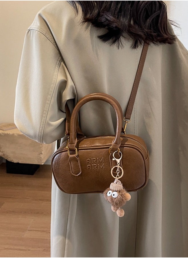 Women's Vintage Pillow Handbag - Versatile Crossbody Shoulder Bag, Women's Shoulder Bag Fashionable Versatile Commuter Handbag Large Capacity Doll Decoration Brown