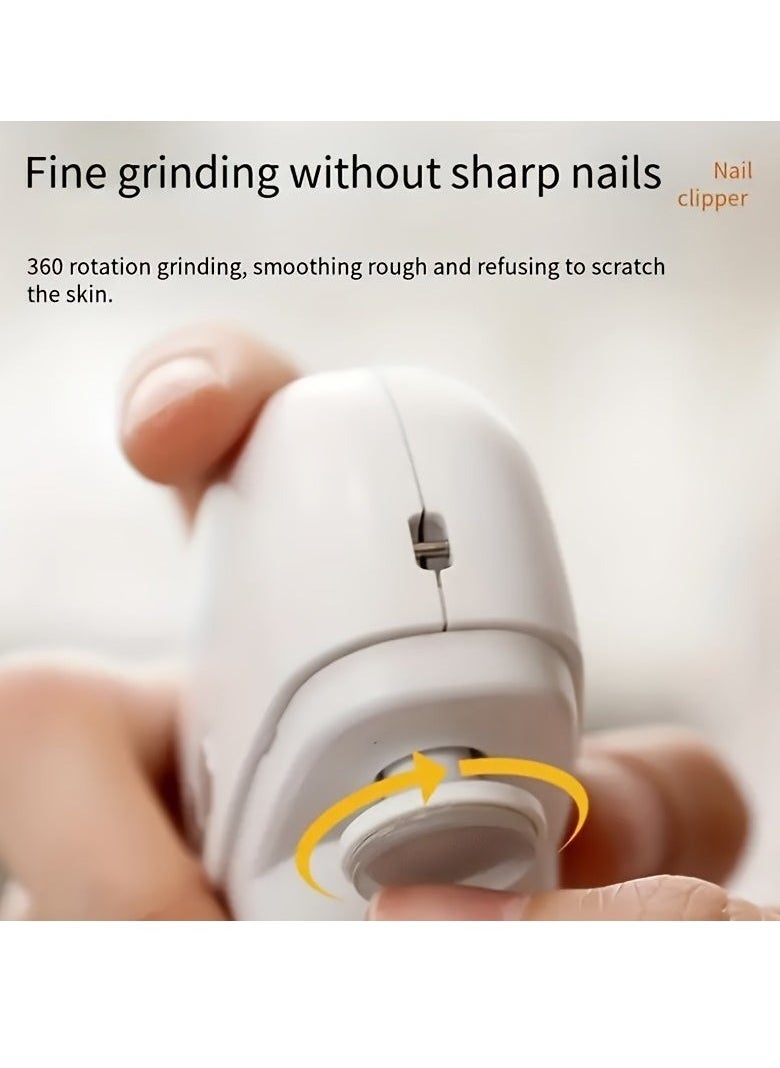 Automatic Electric Nail Clipper with Light & 2 Speeds, Nail Polisher 2 in 1 Design, Nail Clip Storage, USB Rechargeable Safety Electric Nail Trimmer Suitable for Babies,Kids, Adults and Seniors(White)