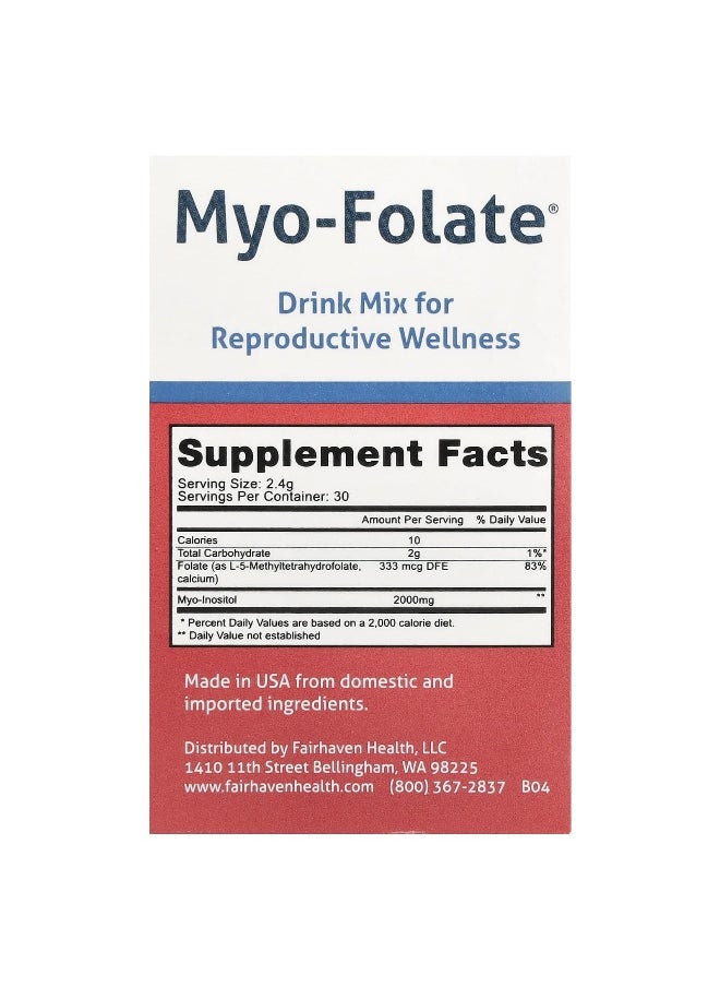 Fairhaven Health, Myo-Folate®, Drink Mix for Reproductive Wellness, Unflavored, 30 Packets, 2.4 g Each