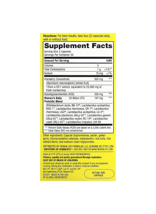 Renew Life, Probiotics, Women's Daily with Cranberry, 20 Billion CFU, 60 Vegetarian Capsules