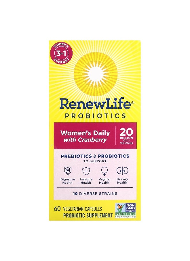 Renew Life, Probiotics, Women's Daily with Cranberry, 20 Billion CFU, 60 Vegetarian Capsules
