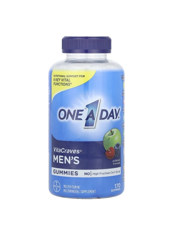 One-A-Day, VitaCraves®, Men's Multivitamin/Multimineral Supplement Gummies, 170 Gummies