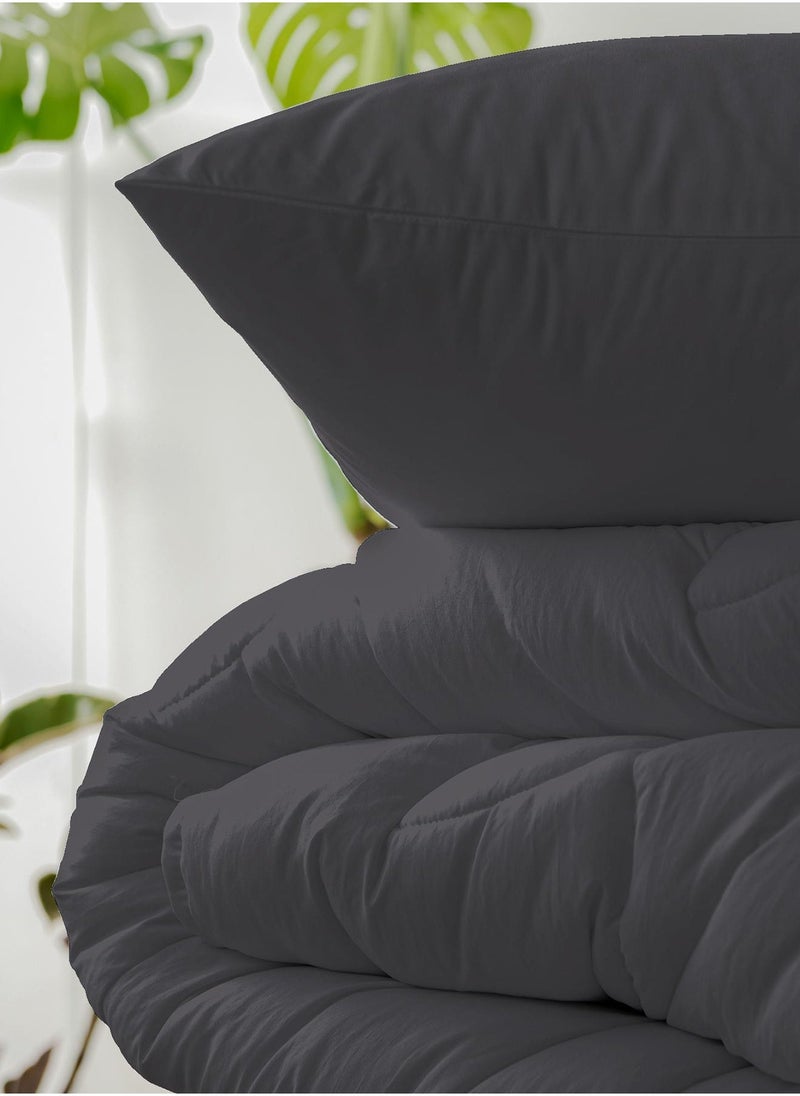 Solid 1 Duvet Cover +2 Pillow Cases Super King Cotton Dark Grey 260x220cm