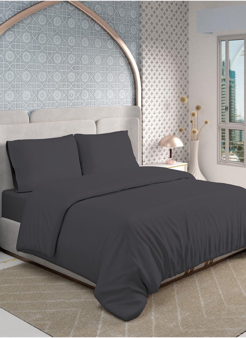 Solid 1 Duvet Cover +2 Pillow Cases Super King Cotton Dark Grey 260x220cm