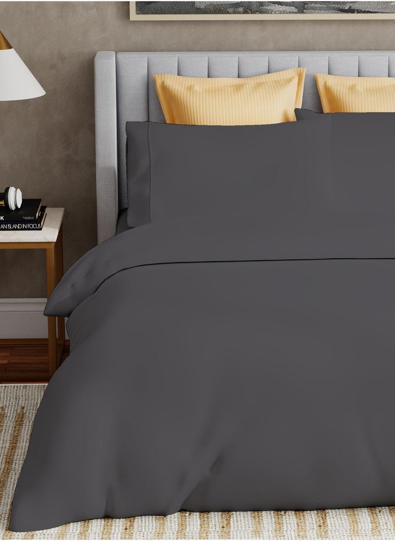 Solid 1 Duvet Cover +2 Pillow Cases Super King Cotton Dark Grey 260x220cm