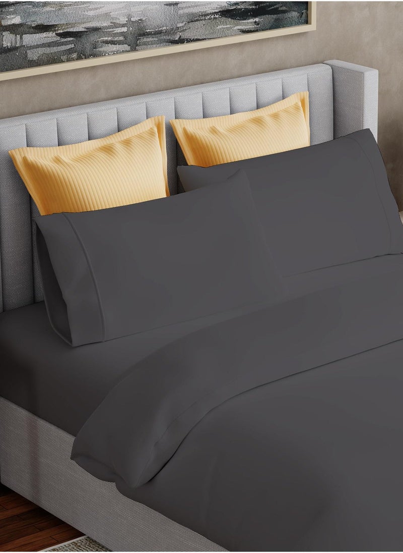 Solid 1 Duvet Cover +2 Pillow Cases Super King Cotton Dark Grey 260x220cm