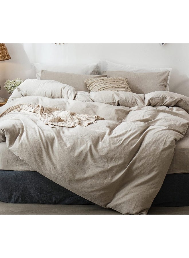 MOOMEE Bedding Duvet Cover Set (1 Comforter Cover + 1 Pillow Sham) 100% Washed Cotton Linen Like Textured Breathable Durable Soft Comfy (Linen Grey, Twin)