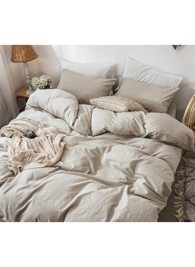 MOOMEE Bedding Duvet Cover Set (1 Comforter Cover + 1 Pillow Sham) 100% Washed Cotton Linen Like Textured Breathable Durable Soft Comfy (Linen Grey, Twin)