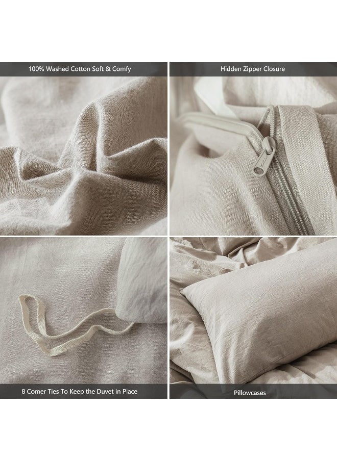 MOOMEE Bedding Duvet Cover Set (1 Comforter Cover + 1 Pillow Sham) 100% Washed Cotton Linen Like Textured Breathable Durable Soft Comfy (Linen Grey, Twin)