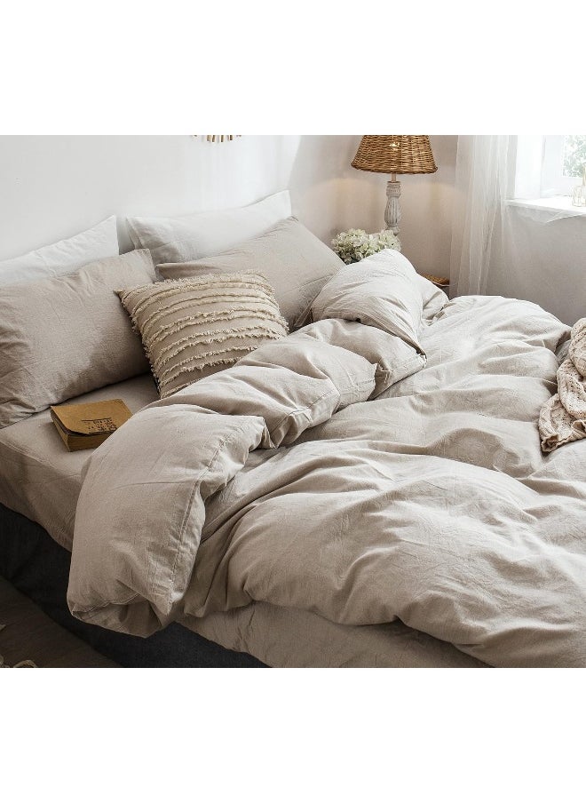 MOOMEE Bedding Duvet Cover Set (1 Comforter Cover + 1 Pillow Sham) 100% Washed Cotton Linen Like Textured Breathable Durable Soft Comfy (Linen Grey, Twin)