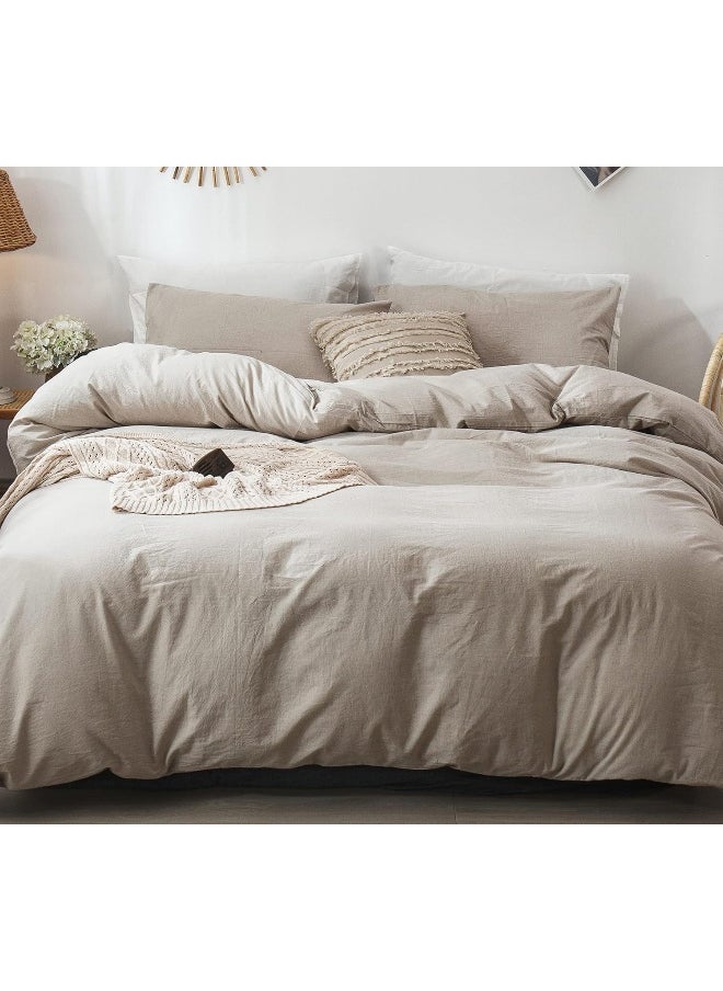 MOOMEE Bedding Duvet Cover Set (1 Comforter Cover + 1 Pillow Sham) 100% Washed Cotton Linen Like Textured Breathable Durable Soft Comfy (Linen Grey, Twin)