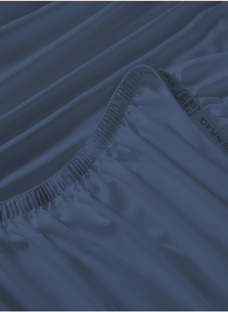 Solid 1 Fitted Sheet Double Cotton Navy 200x120cm