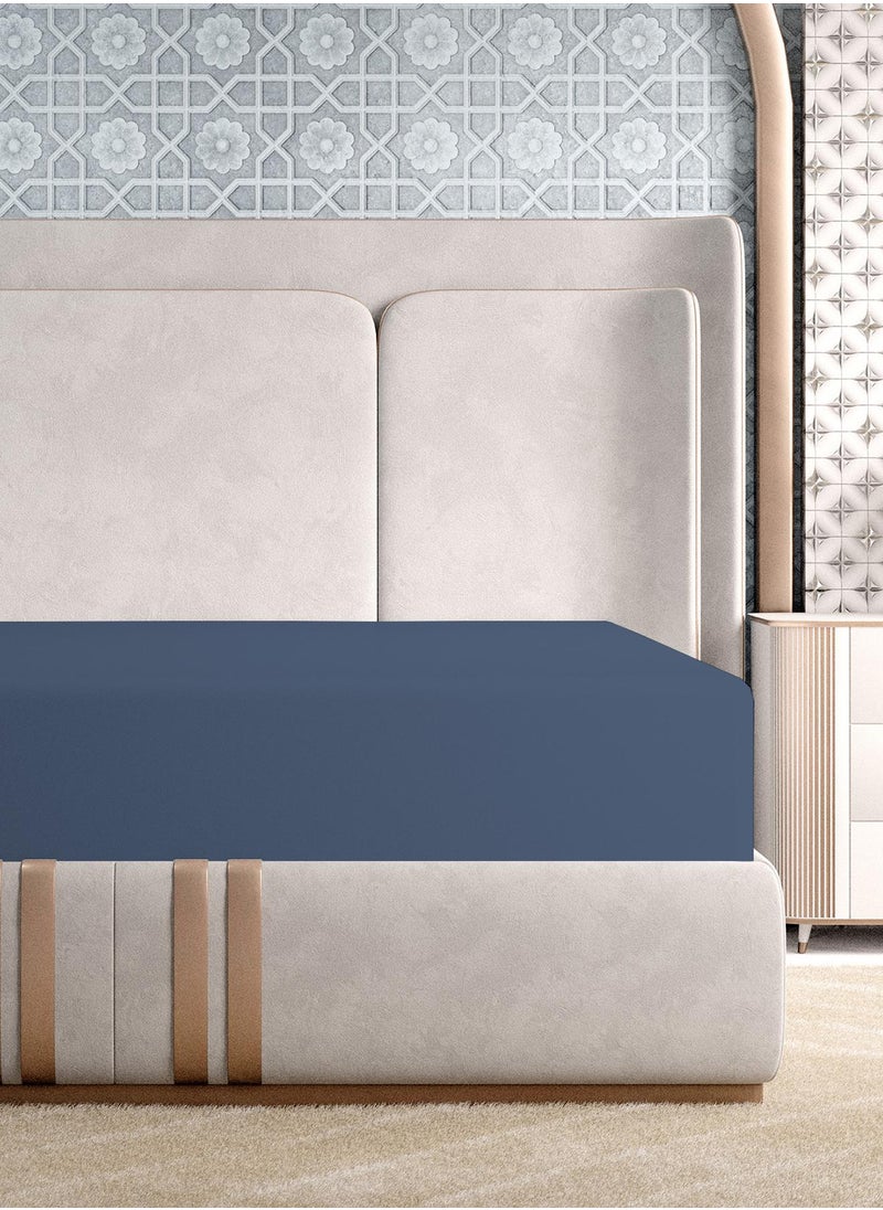 Solid 1 Fitted Sheet Double Cotton Navy 200x120cm