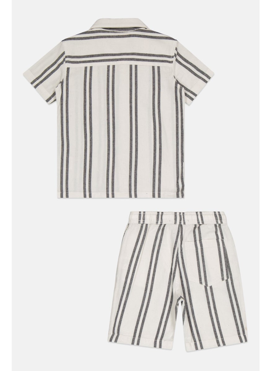 Kids Boy 2 Pieces Yarn Dyed Casual Shirt And Shorts Set, Off White
