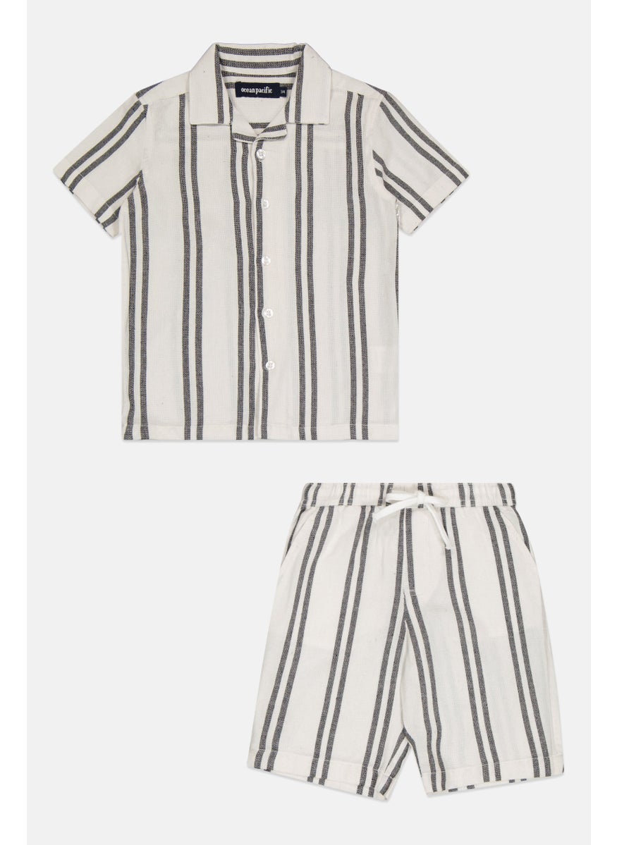 Kids Boy 2 Pieces Yarn Dyed Casual Shirt And Shorts Set, Off White