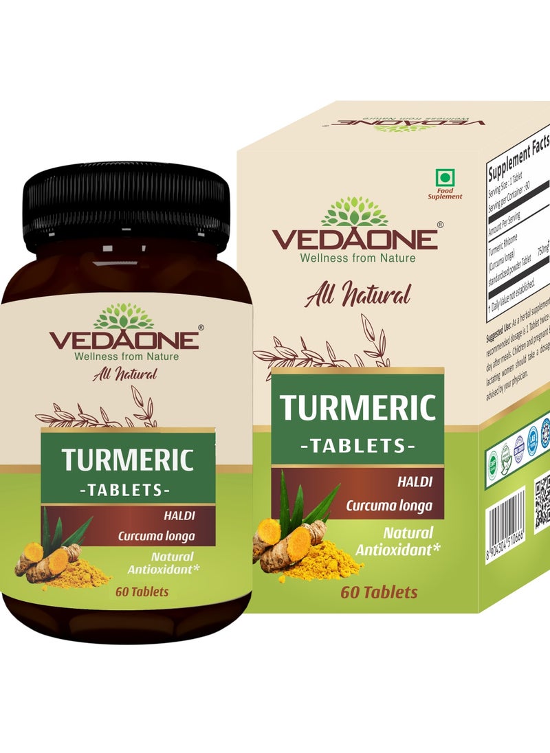 All Natural Turmeric/Curcumin Tablets | 750mg Each | 60 Caplets | 100% Turmeric/Haldi Tablets for Men and Women | Supports Joints, Immune System, Digestive Health, Skin & Stress Relief