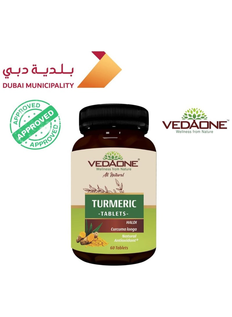 All Natural Turmeric/Curcumin Tablets | 750mg Each | 60 Caplets | 100% Turmeric/Haldi Tablets for Men and Women | Supports Joints, Immune System, Digestive Health, Skin & Stress Relief