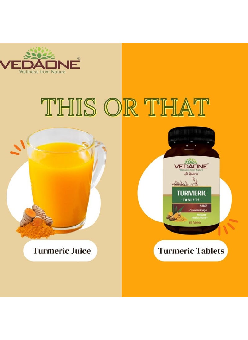 All Natural Turmeric/Curcumin Tablets | 750mg Each | 60 Caplets | 100% Turmeric/Haldi Tablets for Men and Women | Supports Joints, Immune System, Digestive Health, Skin & Stress Relief