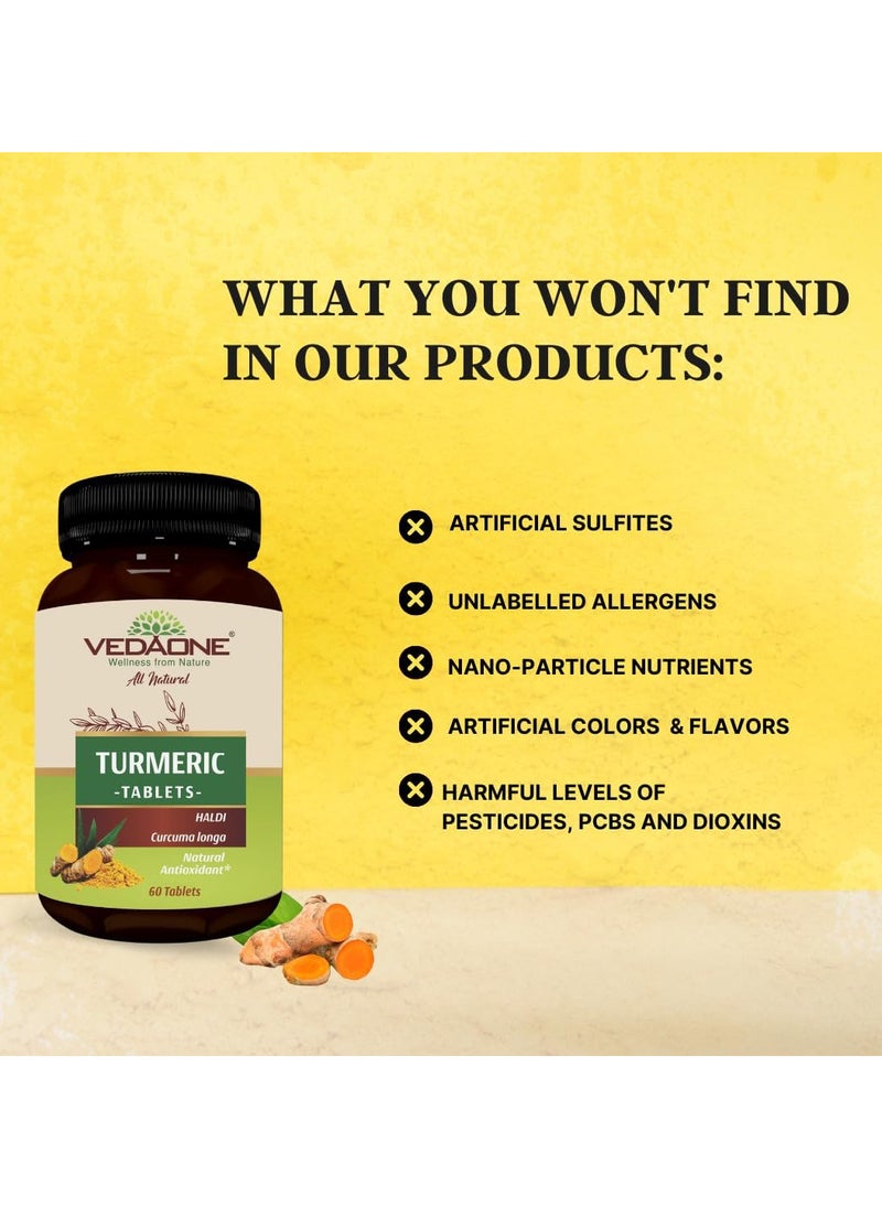 All Natural Turmeric/Curcumin Tablets | 750mg Each | 60 Caplets | 100% Turmeric/Haldi Tablets for Men and Women | Supports Joints, Immune System, Digestive Health, Skin & Stress Relief