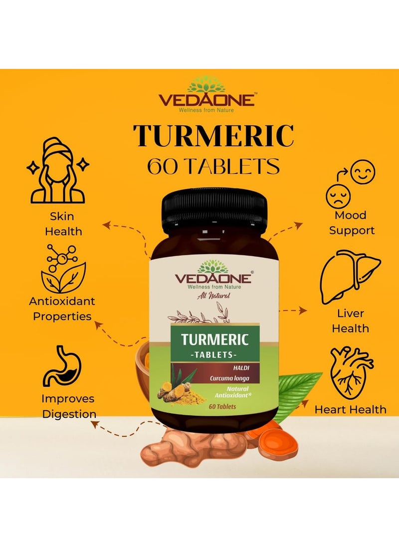 All Natural Turmeric/Curcumin Tablets | 750mg Each | 60 Caplets | 100% Turmeric/Haldi Tablets for Men and Women | Supports Joints, Immune System, Digestive Health, Skin & Stress Relief