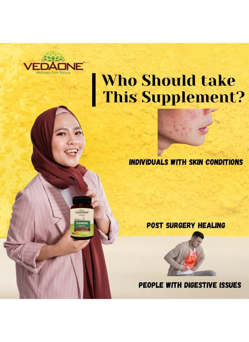 All Natural Turmeric/Curcumin Tablets | 750mg Each | 60 Caplets | 100% Turmeric/Haldi Tablets for Men and Women | Supports Joints, Immune System, Digestive Health, Skin & Stress Relief