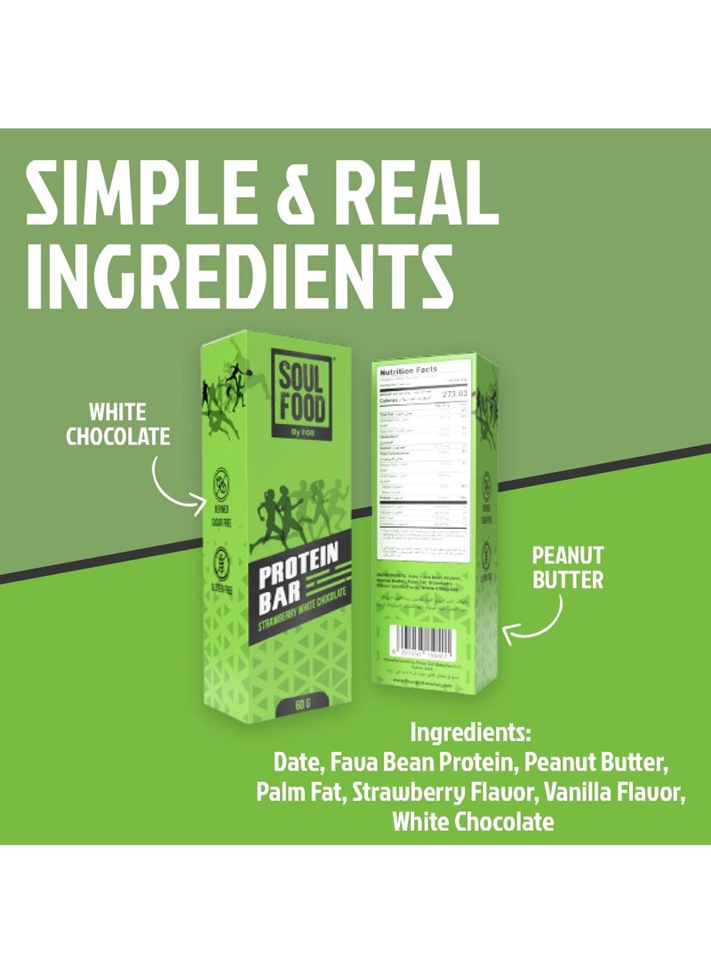 Soul Food Protein Bar Strawberry & White Chocolate Flavor - gluten free, refined sugar free 60g x 24