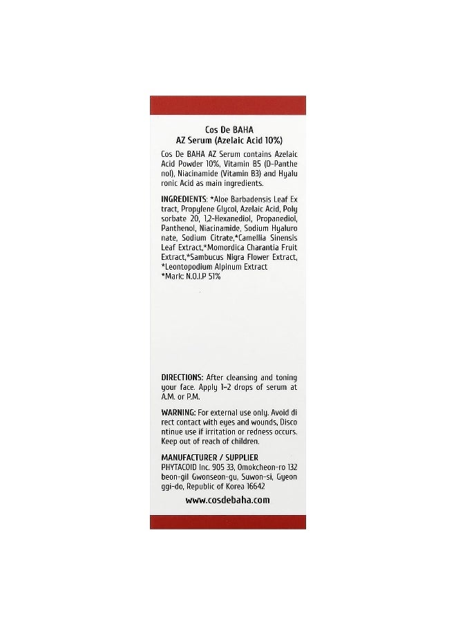 Cos De BAHA, AZ, Azelaic Acid 10 Serum,  1 fl oz (30 ml)