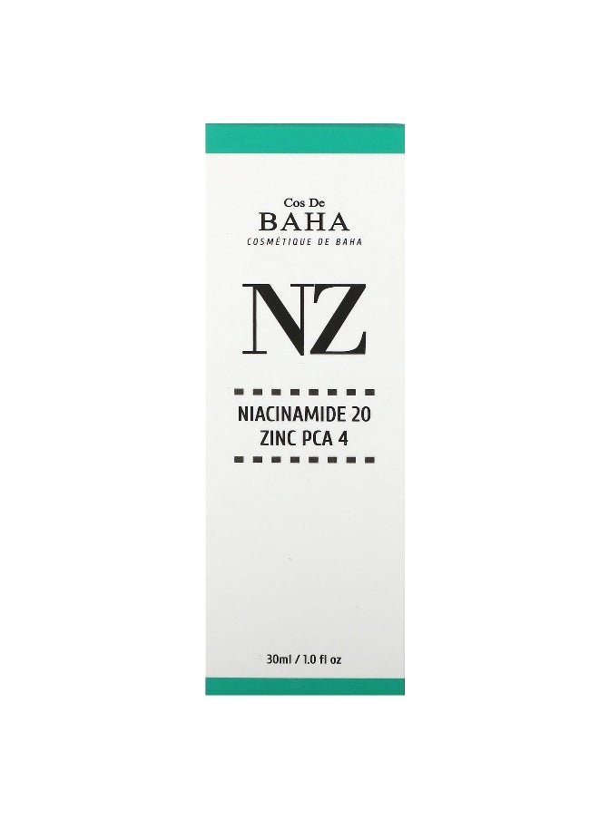 Cos De BAHA, NZ, Niacinamide 20 Zinc PCA 4, 1 fl oz (30 ml)