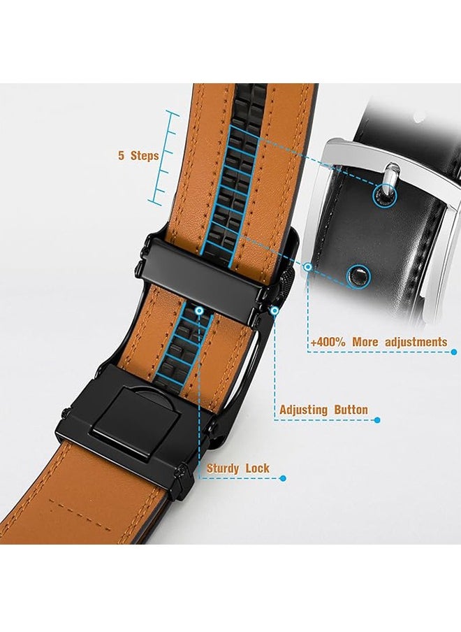 Men's Belt Leather Ratchet Belt For Casual Dress With Adjustable Automatic Buckle 1.75 Inch