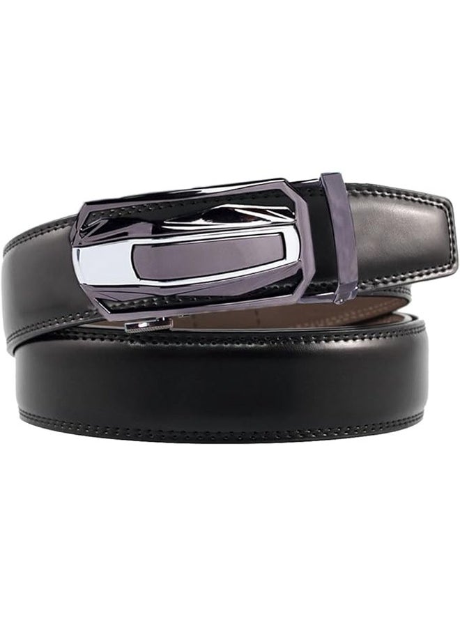 Men's Adjustable Ratchet Belt - Men's Black Leather Dress Belt - Easy To Use And Durable - Genuine Leather Business Alloy Automatic Buckle Belt Casual Versatile