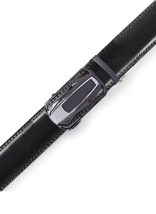 Men's Adjustable Ratchet Belt - Men's Black Leather Dress Belt - Easy To Use And Durable - Genuine Leather Business Alloy Automatic Buckle Belt Casual Versatile