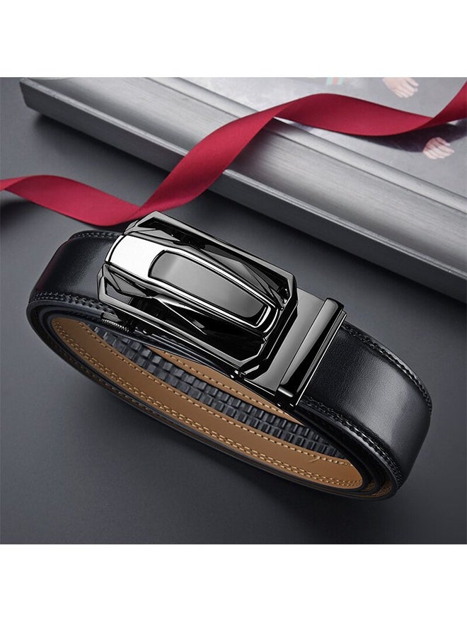 Men's Adjustable Ratchet Belt - Men's Black Leather Dress Belt - Easy To Use And Durable - Genuine Leather Business Alloy Automatic Buckle Belt Casual Versatile
