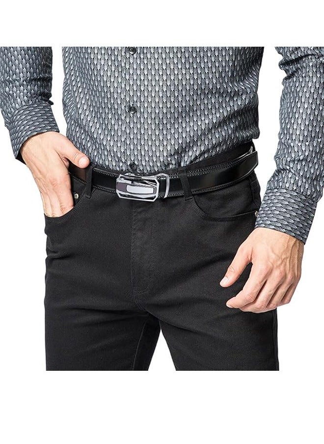 Men's Adjustable Ratchet Belt - Men's Black Leather Dress Belt - Easy To Use And Durable - Genuine Leather Business Alloy Automatic Buckle Belt Casual Versatile