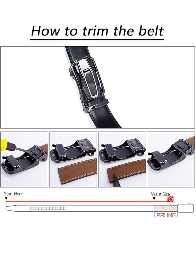 Men's Adjustable Ratchet Belt - Men's Black Leather Dress Belt - Easy To Use And Durable - Genuine Leather Business Alloy Automatic Buckle Belt Casual Versatile