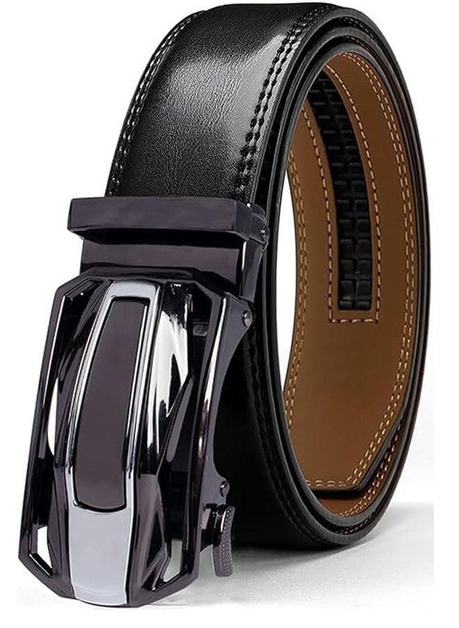 Men's Adjustable Ratchet Belt - Men's Black Leather Dress Belt - Easy To Use And Durable - Genuine Leather Business Alloy Automatic Buckle Belt Casual Versatile