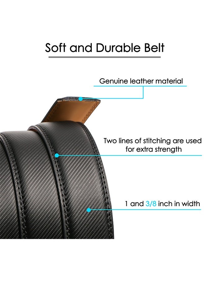 Leather Belt for Men Automatic Ratchet Buckle Slide Dress Casual Belts 1 3/8'' Wide Adjustable Trim to Fit(Black-20)