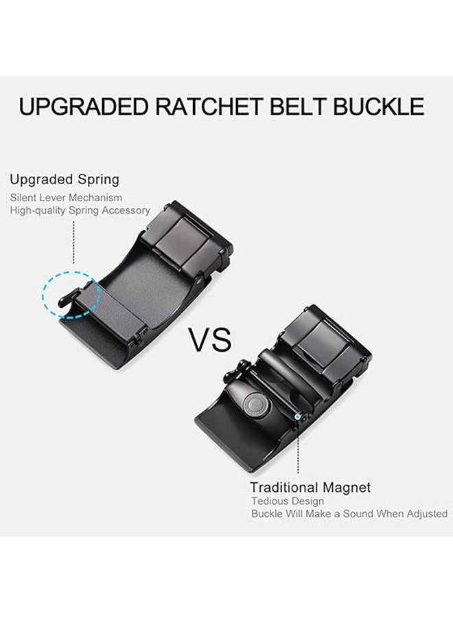 Leather Belt for Men Automatic Ratchet Buckle Slide Dress Casual Belts 1 3/8'' Wide Adjustable Trim to Fit(Black-20)
