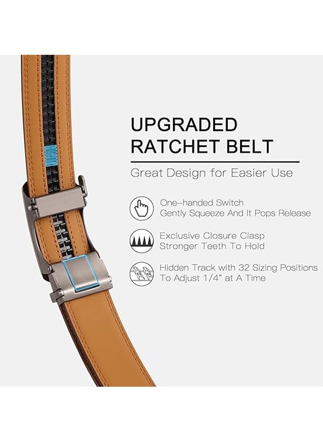 Leather Belt for Men Automatic Ratchet Buckle Slide Dress Casual Belts 1 3/8'' Wide Adjustable Trim to Fit(Black-20)