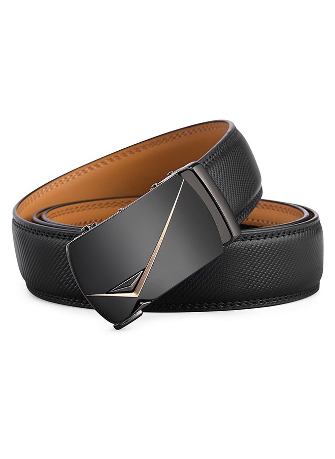 Leather Belt for Men Automatic Ratchet Buckle Slide Dress Casual Belts 1 3/8'' Wide Adjustable Trim to Fit(Black-20)